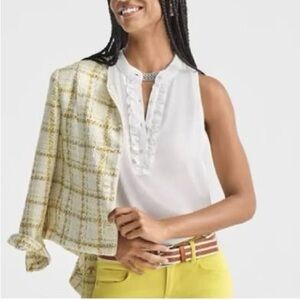 CAbi Ivory Ruffle Trim Sleeveless Top